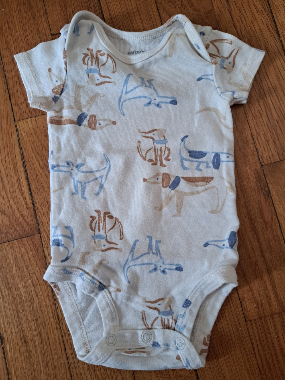 Carter's Cream Bodysuit with Blue & Brown Dog Print